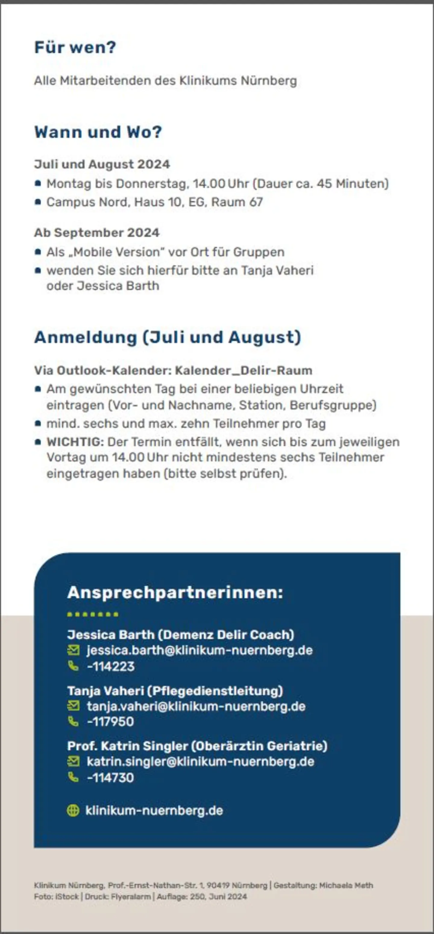 Flyer Delir-Raum Rückseite, © Klinikum Nürnberg
