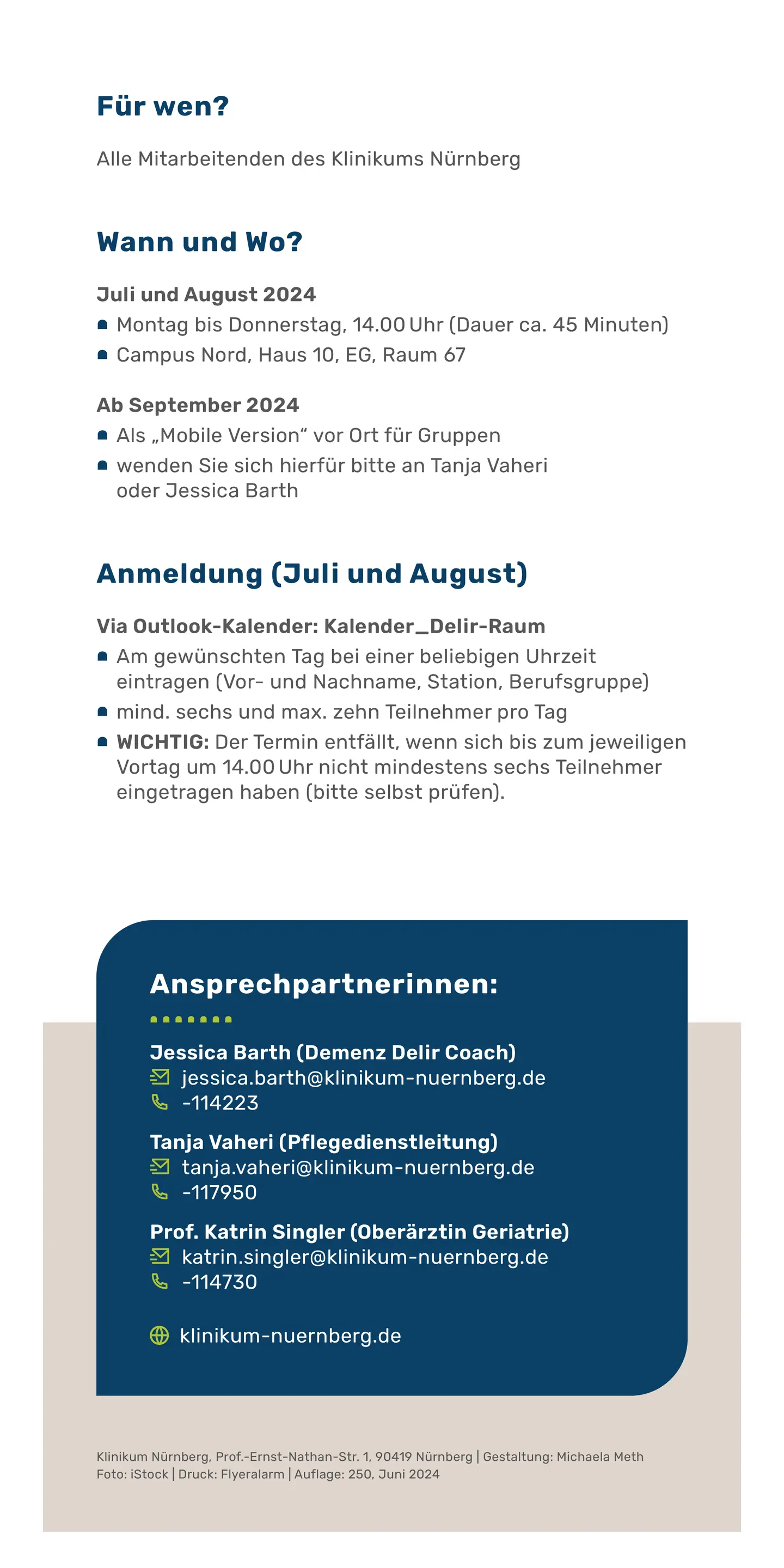 Flyer Delir-Raum Rückseite, © Klinikum Nürnberg