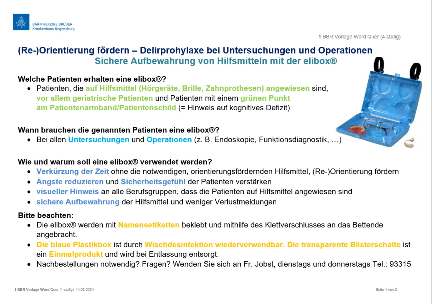 Anleitung und Erklärung der elibox®, © Krankenhaus Barmherzige Brüder Regensburg