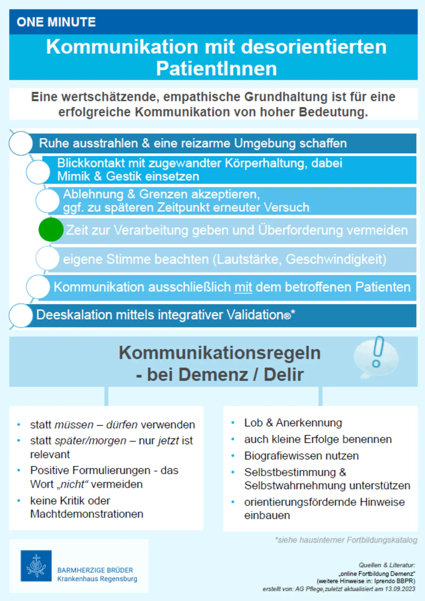 OneMinuteWonder zu Kommunikationsempfehlungen bei Patientinnen und Patienten mit Demenz und/oder Delir, © Krankenhaus Barmherzige Brüder Regensburg